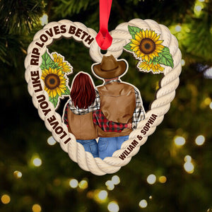 Cowboy Cowgirl Couple I Love You Like Rip Loves Beth, Personalized Wood Ornament, Christmas Gift - Ornament - GoDuckee