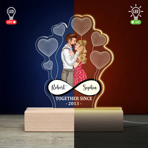 Together Since [Custom Year], Personalized 3D Led Light Wooden Base, Anniversary Gift For Him/Her, Couple Romantic Forehead Kiss - Led Night Light - GoDuckee