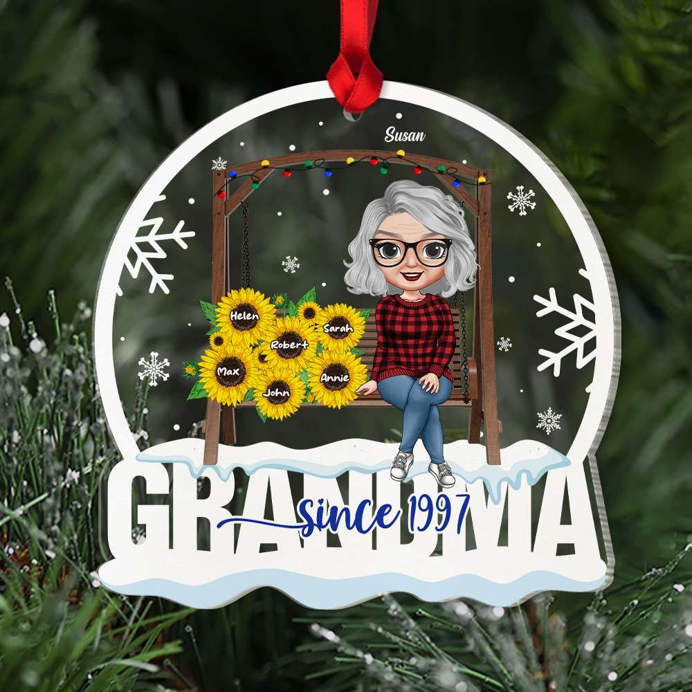 Grandma Grandchildren Sunflower, Acrylic Personalized Shape Ornament Christmas Gift For Grandma - Ornament - GoDuckee
