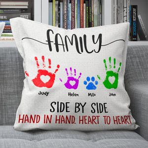 Family Side By Side Hand In Hand Heart To Heart - Personalized Family Pillow - Pillow - GoDuckee