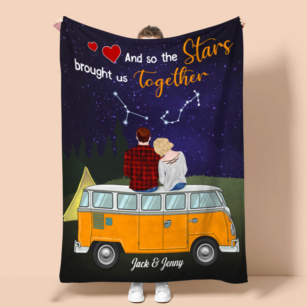 Personalized Camping Zodiac Couple Blanket - And So The Stars Brought Us Together - Blanket - GoDuckee