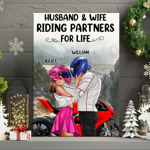 Husband And Wife Riding Partners For Life Personalized Canvas Print, Gift For Couple - Poster & Canvas - GoDuckee