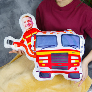 Custom Face Pillow, Love Family, Fireman and Fire Truck - Pillow - GoDuckee