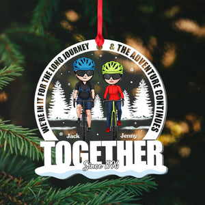 We're In It For The Long Journey Personalized Cycling Couple Ornament, Christmas Tree Decor - Ornament - GoDuckee