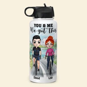 Personalized Cycling Couple Water Bottle - Husband And Wife Riding Partners For Life - Cycling Front View - Water Bottles - GoDuckee