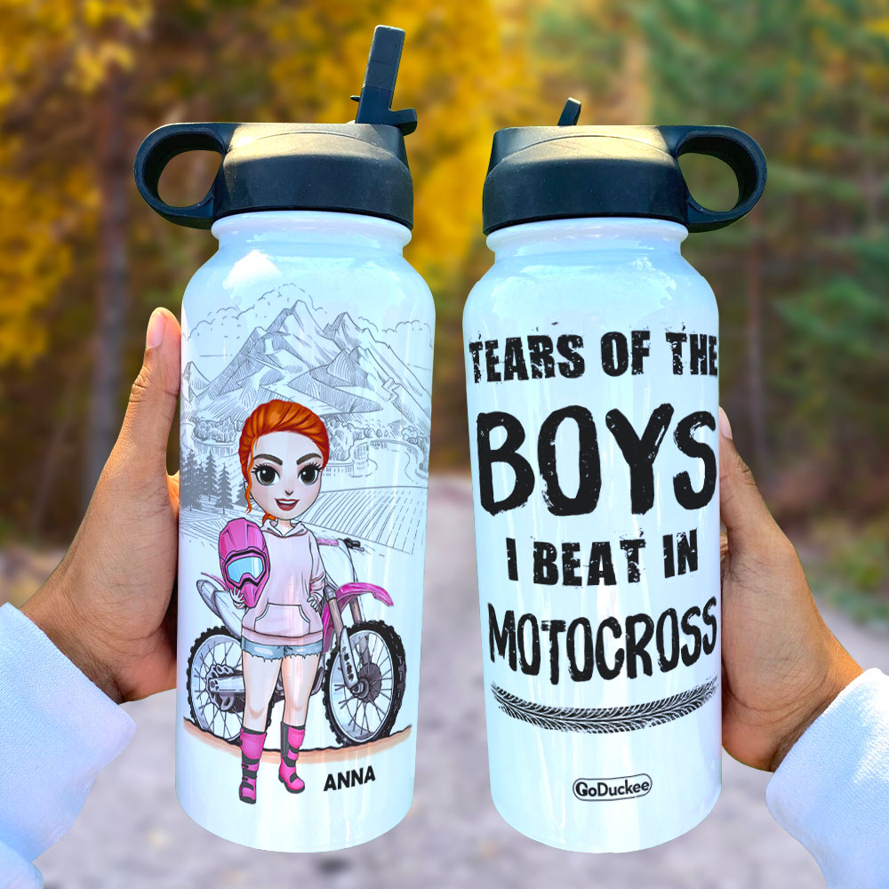 Personalized Motocross Girl Water Bottle - Tears Of The Boys I Beat In -  GoDuckee