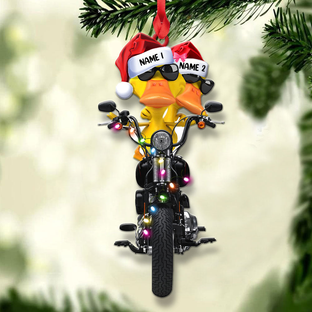 Biker Duck Couple - Personalized Christmas Ornament, Christmas Gift For Couple - Ornament - GoDuckee