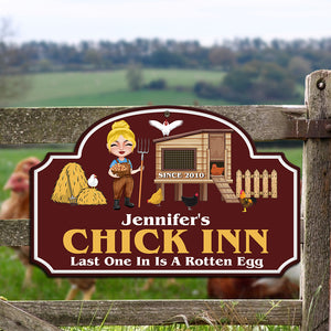Personalized Chicken Girl Metal Sign, Gift For Farmer - Metal Wall Art - GoDuckee