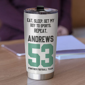 American Football Personalized Tumbler - Eat Sleep Get My Boy To Sports Repeat - Tumbler Cup - GoDuckee