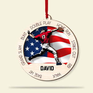 Baseball Player Pose Personalized Wood Ornament - Ornament - GoDuckee