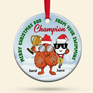 Merry Christmas Dad From Your Swimming Champion- Gift For Dad- Personalized Ceramic Ornament - Ornament - GoDuckee