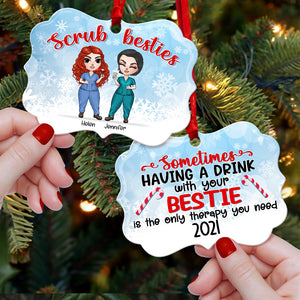 Nurse Scrub Besties - Personalized Aluminium Benelux Ornament - Ornament - GoDuckee