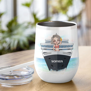 Personalized Cruising Girl Wine Tumbler - If My Drinking Bothers You Cracks Open A Cold Beer - Wine Tumbler - GoDuckee