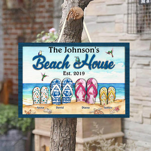 The Beach House Personalized Family Layered Wood Sign Stand - Wood Sign - GoDuckee