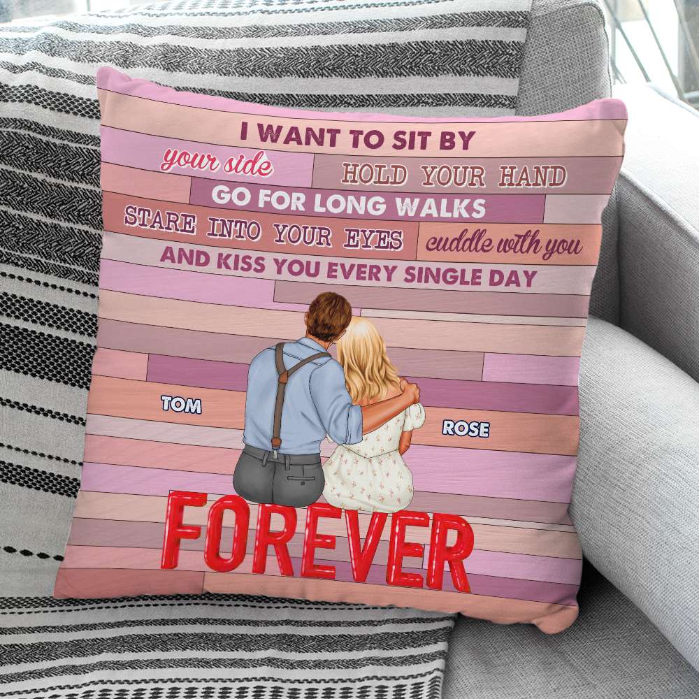 I Want To Sit By Your Side And Kiss You Every Single Day, Personalized Couple Square Pillow - Pillow - GoDuckee