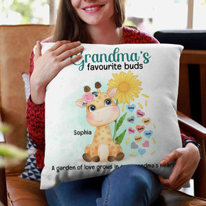 A Garden Of Love Grows In Our Grandma's Heart, Personalized Square Pillow, Smiling With Grandma Pillow, Mother's Day, Birthday Gift For Grandma - Pillow - GoDuckee