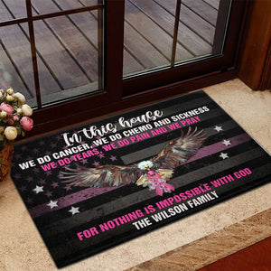 Breast Cancer Awareness Doormat - American Eagle With Pink Ribbon - In This House We Do Cancer, We Do Chemo - Doormat - GoDuckee
