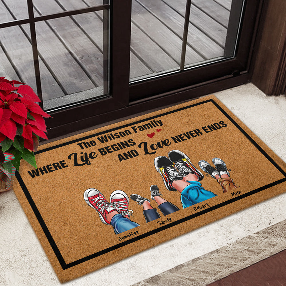 Where Life Begins And Love Never Ends Personalized Shoes Family Doormat - Doormat - GoDuckee
