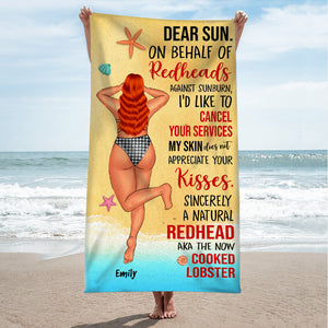 Dear Sun On Behalf Of Redhead - Personalized Beach Towel - Gifts For Redhead Girl, Summer Gift For Her, Wife - Beach Towel - GoDuckee