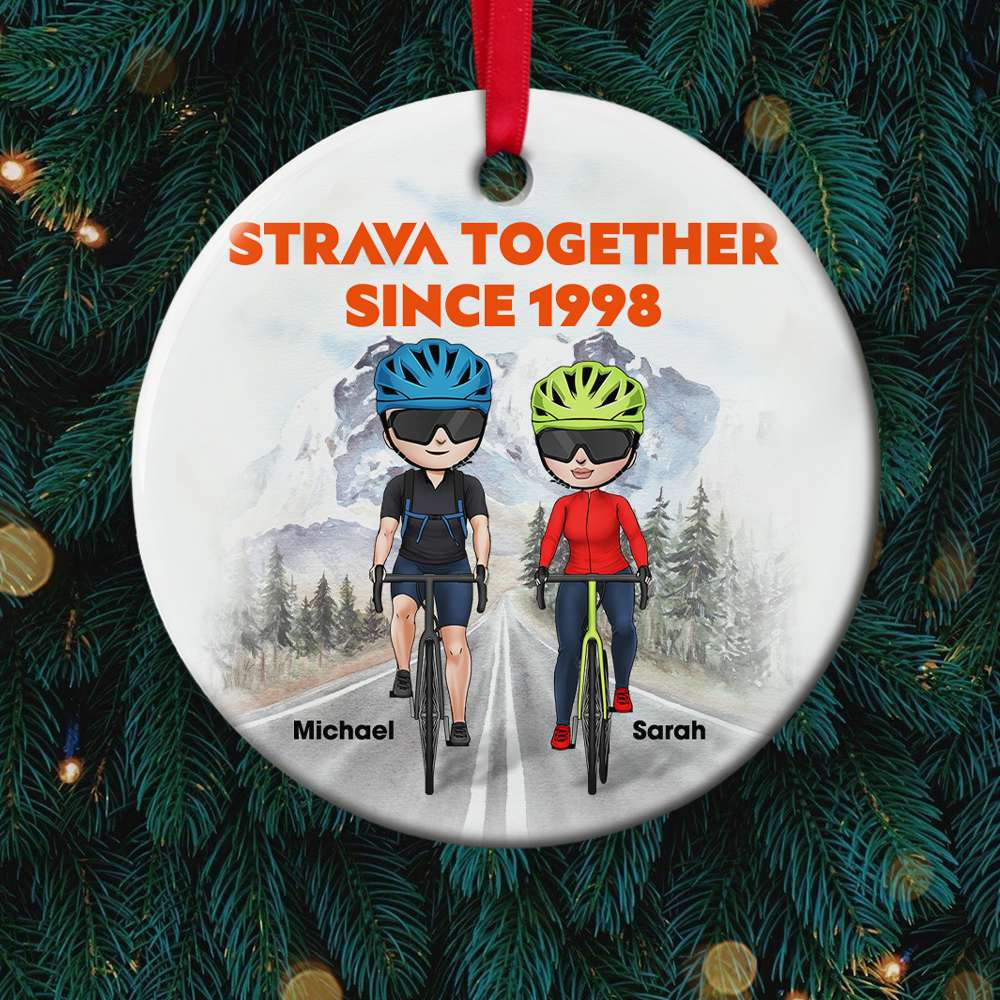 Cycling Couple Ride Together Ceramic Ornament, Personalized Gift - Ornament - GoDuckee