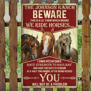 Beware This Is A Farm Horses, Horse Farm Breeding Printed Metal Sign - Metal Wall Art - GoDuckee