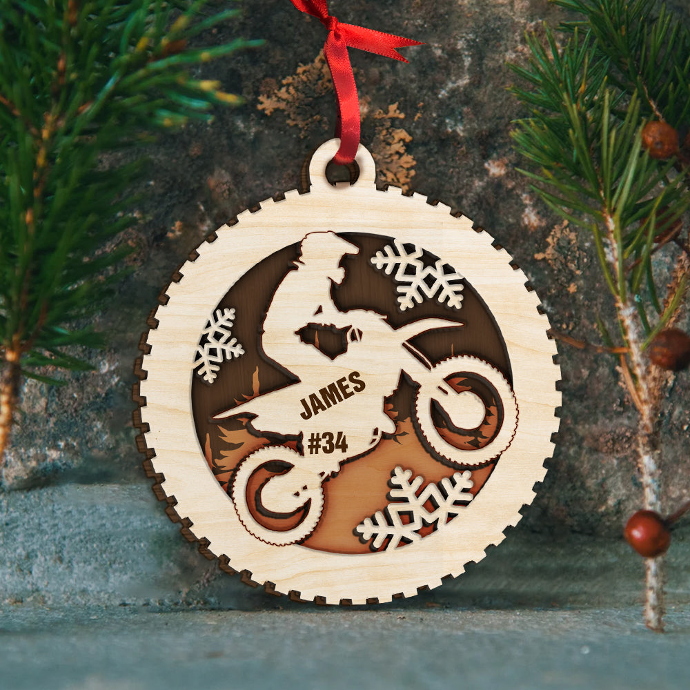 Motocross With Tire Shape - Personalized Wood Ornament - Ornament - GoDuckee