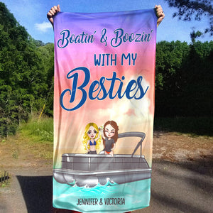 Beachin' And Boozin' With My Besties - Personalized Beach Towel - Gifts For Pontoon Lovers, BFF, Besties Fol7-Vd2 - Beach Towel - GoDuckee