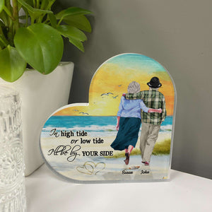 In High Tide or Low Tide I'll Always Be by Your Side, Personalized Old Couple Heart Shaped Acrylic - Decorative Plaques - GoDuckee