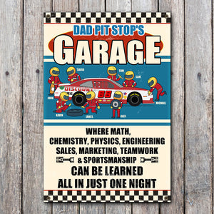 Dad Pit Stop's Garage Personalized Racing Metal Sign - Metal Wall Art - GoDuckee