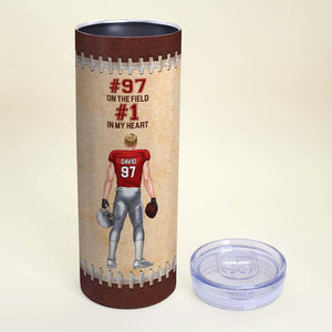 Football #1 On My Heart - The Biggest Fan, Personalized Skinny Tumbler - Tumbler Cup - GoDuckee