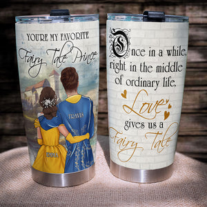 Personalized Couple Tumbler - One In A While Right In The Middle Of Ordinary Life Love Give Us A Fairy Tale - Beast and Beauty - Tumbler Cup - GoDuckee