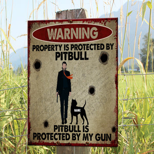 Warning Pitbull Owner Metal Sign - Property Is Protected By Pitbulls - Custom Name - Metal Wall Art - GoDuckee