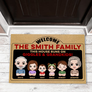 This House Runs On Giggles & Grandkids, Personalized Door Mat, Grandparent and Kids Welcome Door Mat, Gift For Grandparents - Doormat - GoDuckee