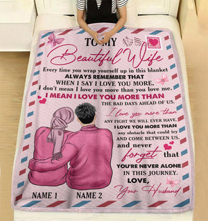 Breast Cancer Awareness - Personalized Pink Couple Blanket - To My Beautiful Wife - Stamp postage - Blanket - GoDuckee