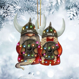 Viking Gnome Couple With Printed Christmas Light - Personalized Christmas Ornament - Gift For Couples - Ornament - GoDuckee