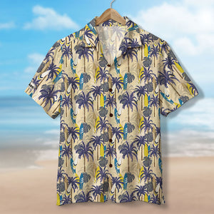 Surfing Hawaiian Shirt - Custom Palm Trees Background - Hawaiian Shirts - GoDuckee