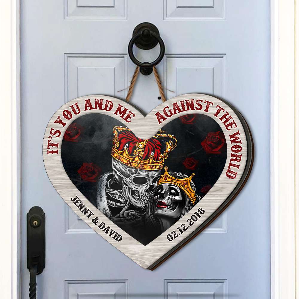 It's You And Me Against The World, Personalized Wood Sign, Gift For Couples - Wood Sign - GoDuckee