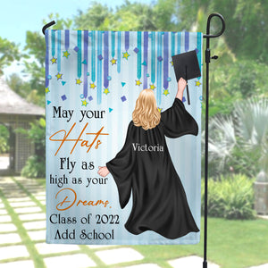 Personalized Graduation Flag Girl Wearing Girl Wearing Cap and Gown - Flag - GoDuckee