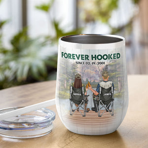 Personalized Drink & Fishing Couple Wine Tumbler - Lucky Fisherman Drinks Here With The Best Catch Of His Life - Wine Tumbler - GoDuckee