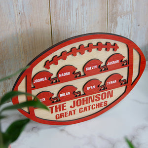 Great Catches Personalized American Football Layered Wood Sign Stand Gift For Football Lovers - Wood Sign - GoDuckee