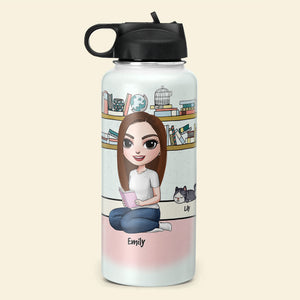 Personalized Reading Girl & Cat Breeds Water Bottle - There Is A 100% Chance I'd Rather Be At Home With My Dogs And Books - Water Bottles - GoDuckee