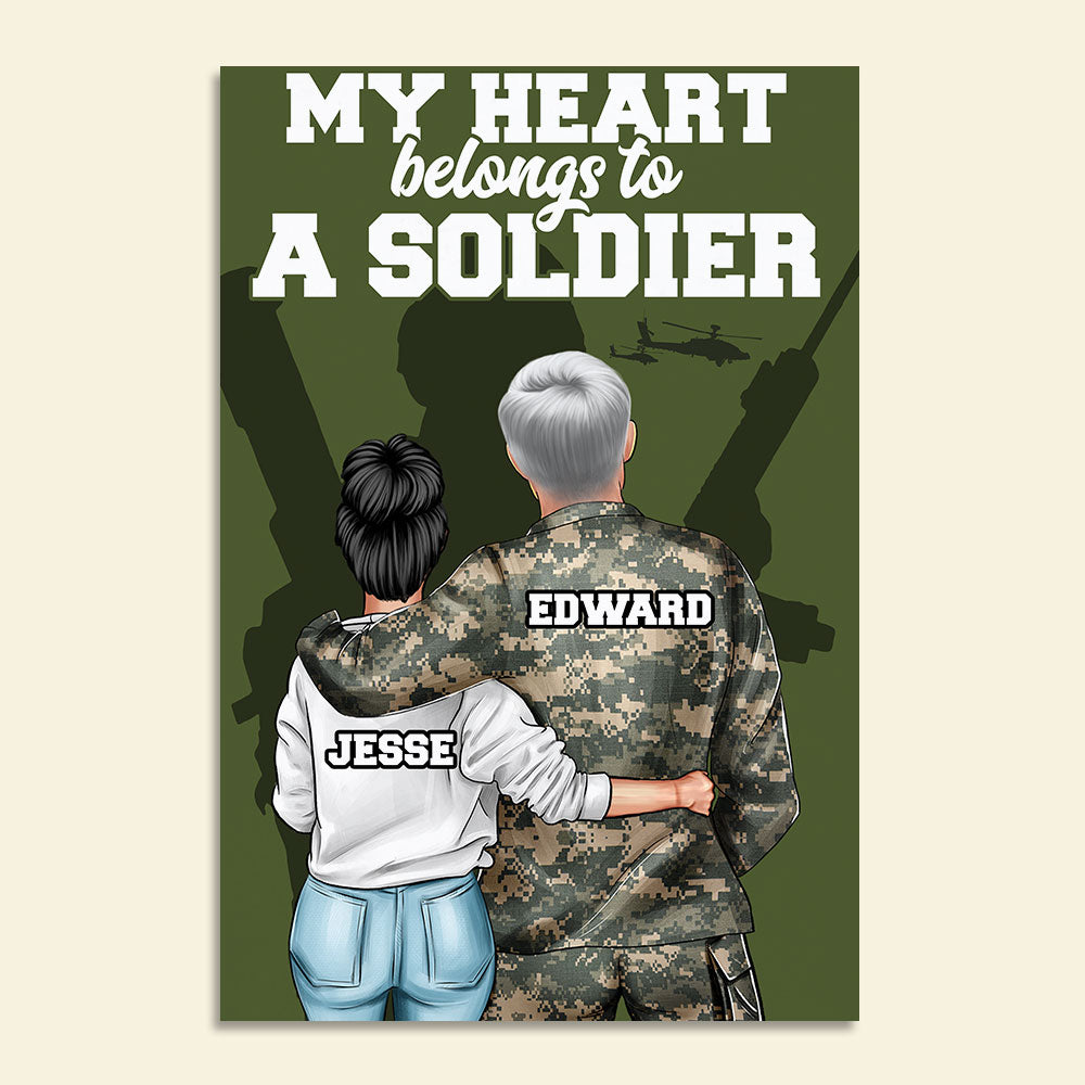 Personalized Veteran Couple Poster - My Heart Belongs To A Soldier - Poster & Canvas - GoDuckee
