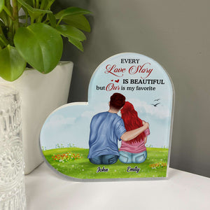 Every Love Story Is Beautiful But Our Is My Favorite, Couple Heart Shaped Acrylic Happy Valentin's Day - Decorative Plaques - GoDuckee