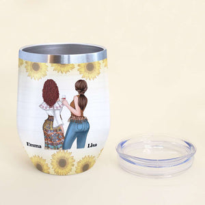 Personalized Hippie Bestie Wine Tumbler - All We Need Is Peace Love Mustic - Wine Tumbler - GoDuckee