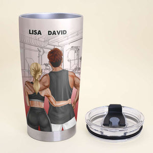Personalized Gym Couple Tumbler Cup - That Sweat Together Stay Together - Gym Buddies Shoulder To Shoulder - Tumbler Cup - GoDuckee