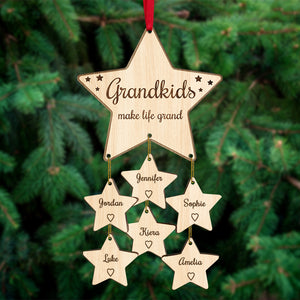 Grandkids Make Life Grand Personalized Special Wood Ornament, Gift For Grandma - Ornament - GoDuckee