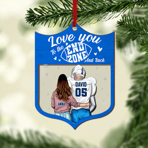 Football Couple I Love You To The End Zone & Back 2 Layered Ornament, Personalized Christmas Gift For College Footballer - Ornament - GoDuckee