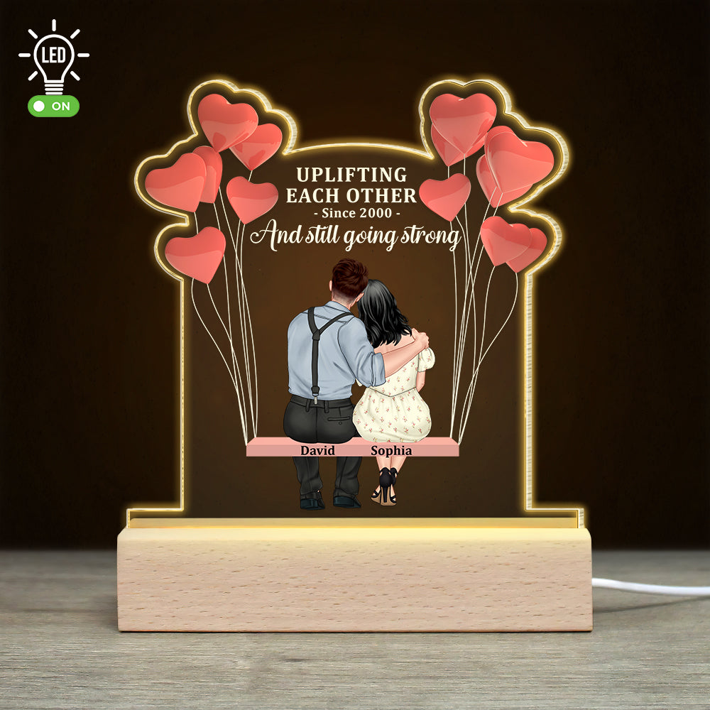 Couple Uplifting Each Other Since [Custom Year], Personalized 3D Led Light Wooden Base, Heart Balloon Couple Led Light, Gift For Him - Led Night Light - GoDuckee