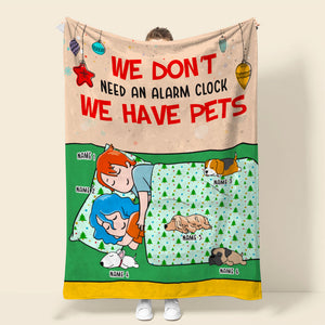 Personalized Cartoon Sleeping Couple & Dog Breeds Blanket - We Don't Need An Alarm Clock - Blanket - GoDuckee