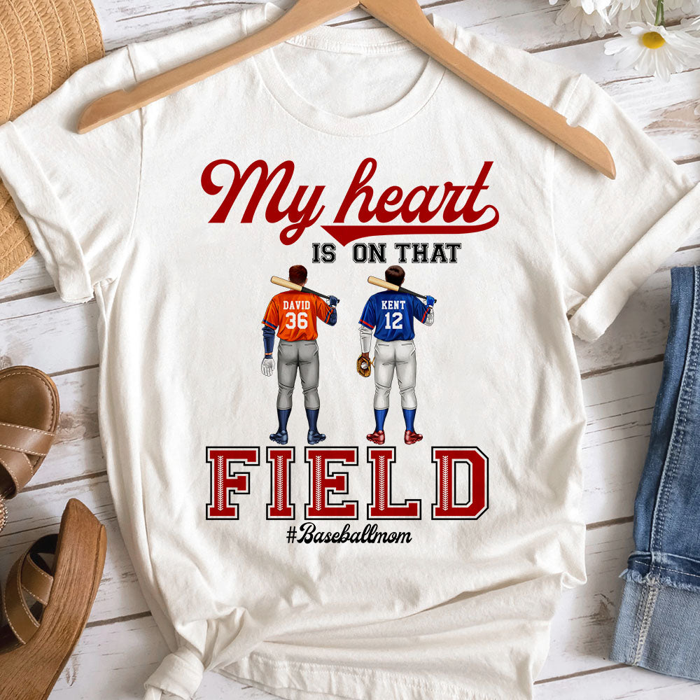 My Heart Is On That Field, Personalized Shirt, Baseball Mom Cheering Shirt, Mother's Day Gift, Birthday Gift For Mom - Shirts - GoDuckee